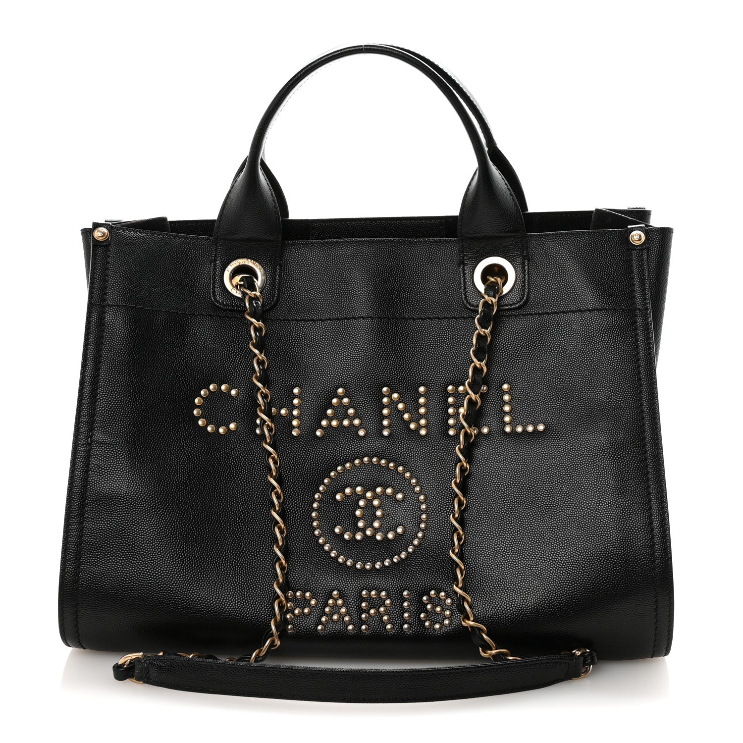 Caviar Small Studded Deauville Tote Black