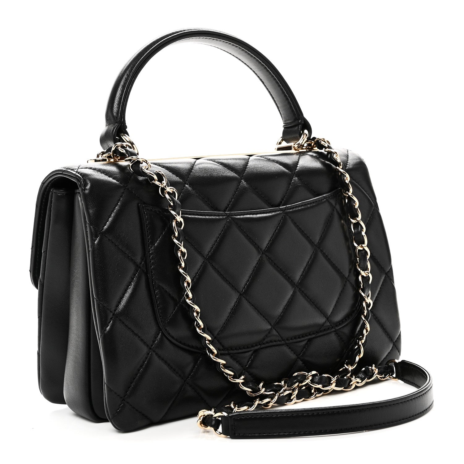 Lambskin Quilted Small Trendy CC Dual Handle Flap Bag Black