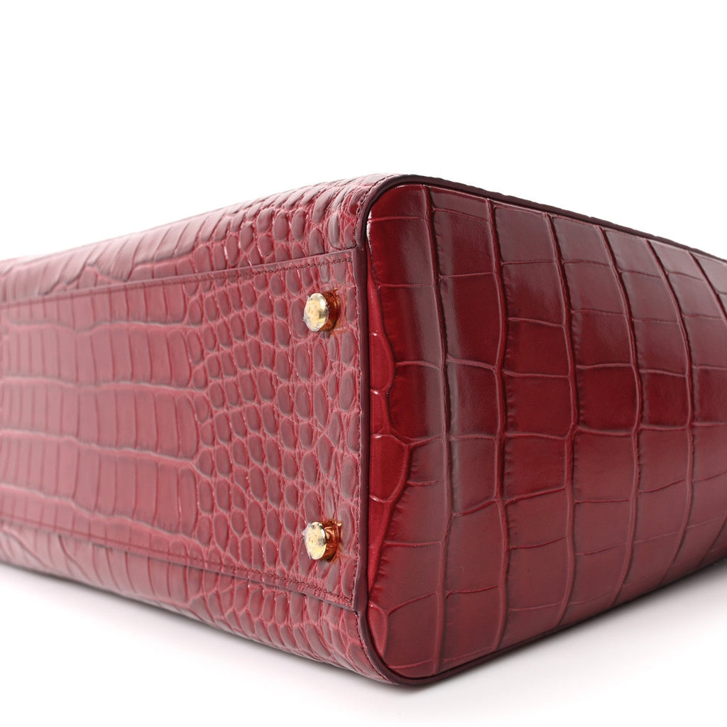 Calfskin Crocodile Embossed Archetype Small Shopper Tote Burgundy