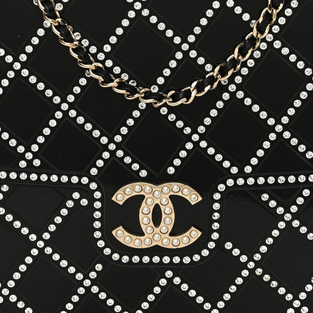 Plexiglass Crystal Quilted Minaudiere Clutch Black White