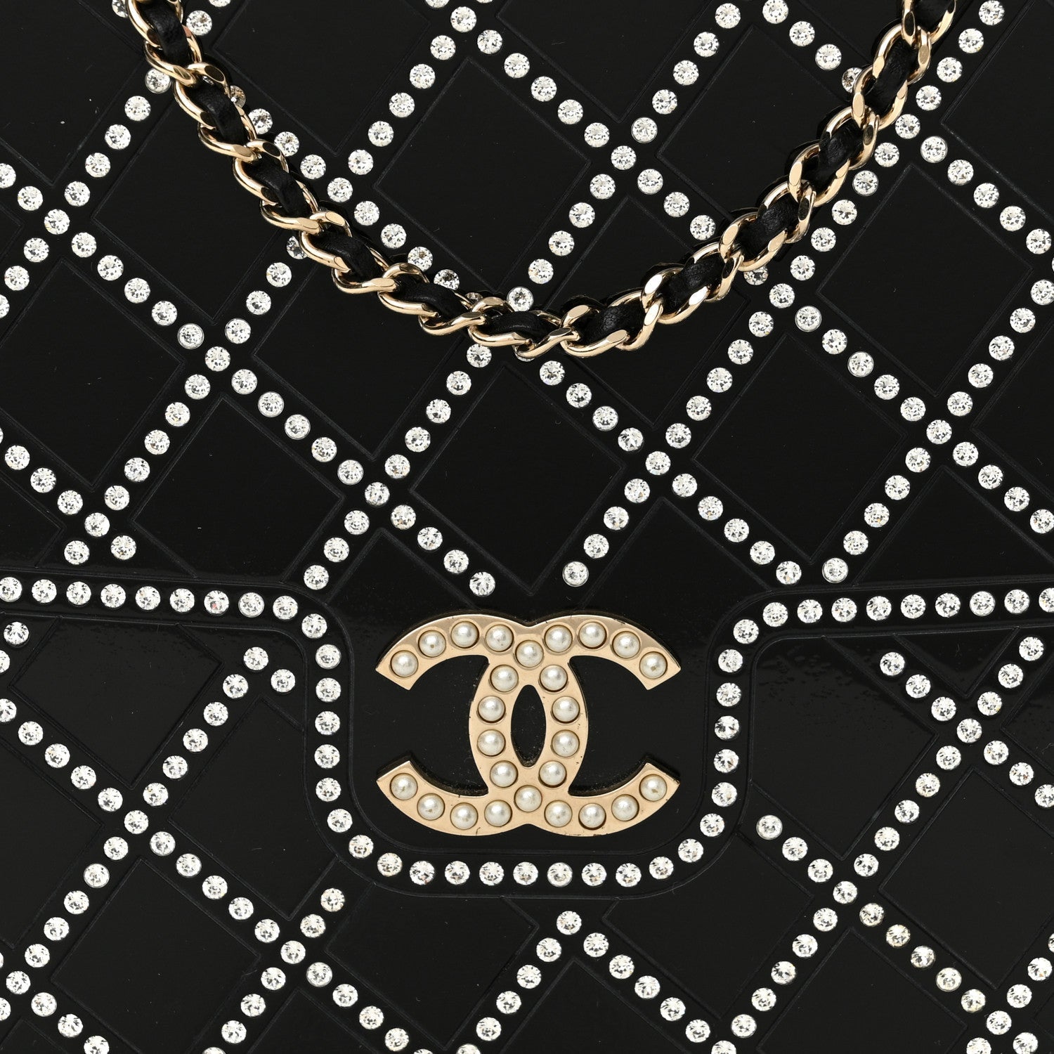 Plexiglass Crystal Quilted Minaudiere Clutch Black White
