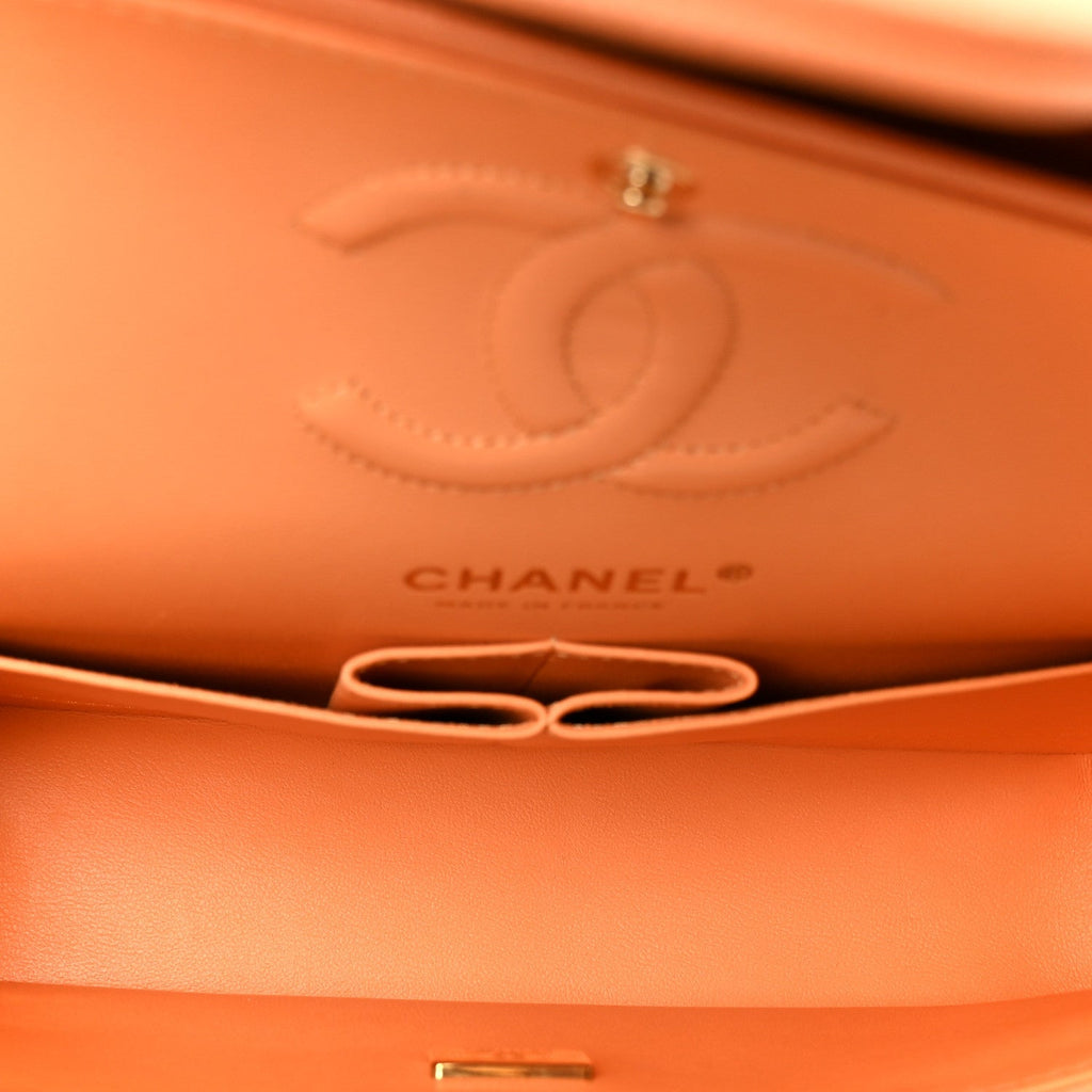 Caviar Quilted Rainbow CC Small Double Flap Orange