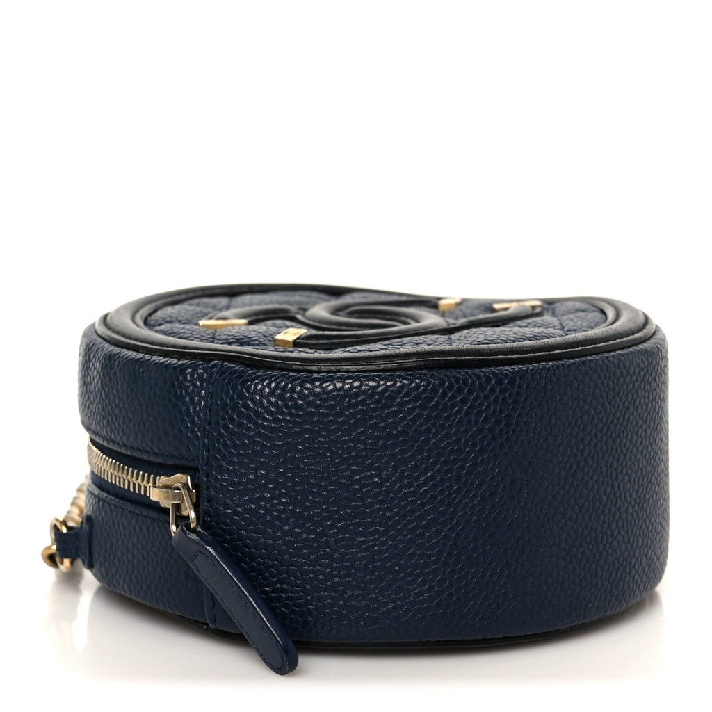 Caviar Quilted Round Filigree Crossbody Navy Black