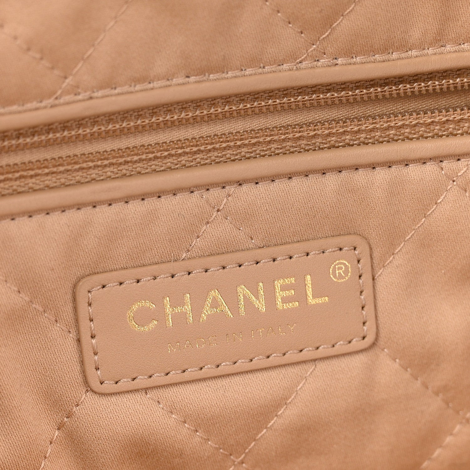 Shiny Calfskin Quilted Chanel 22 Beige