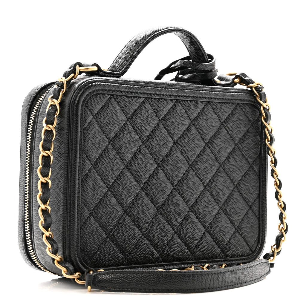 Caviar Quilted Medium CC Filigree Vanity Case Black