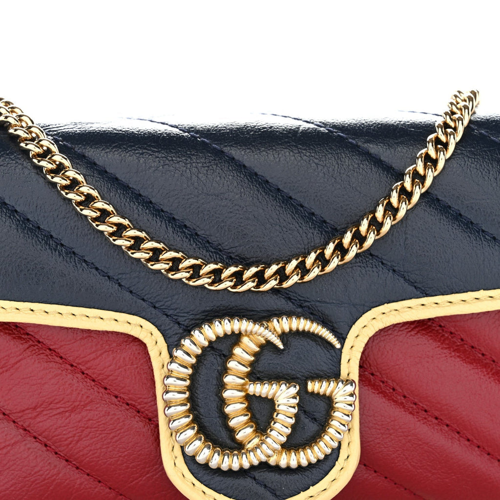 Vintage Effect Calfskin Matelasse Super Mini Torchon GG Marmont Shoulder Bag Black Beige