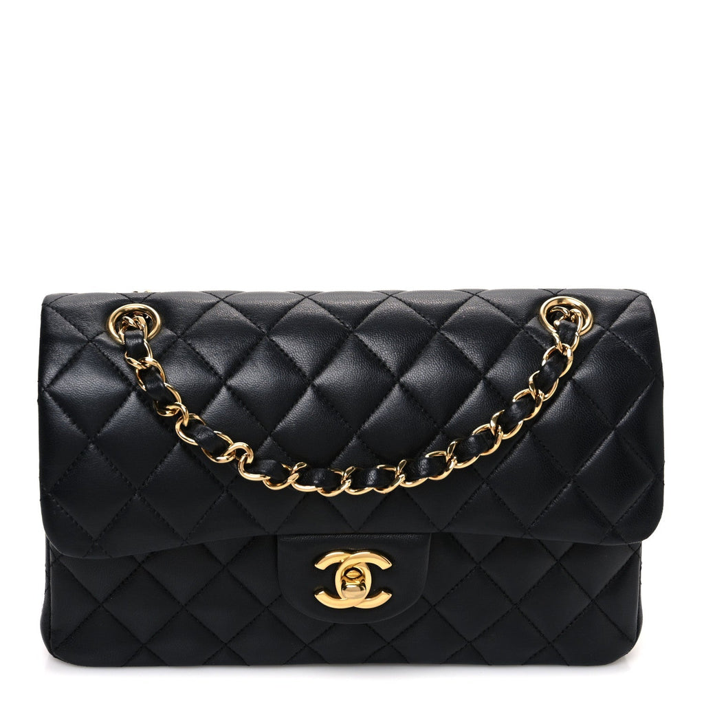Lambskin Quilted Small Double Flap Black