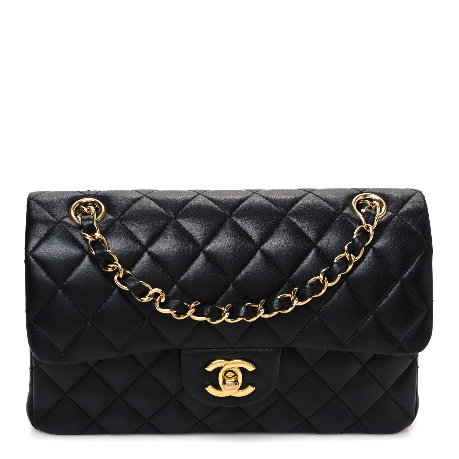 Lambskin Quilted Small Double Flap Black
