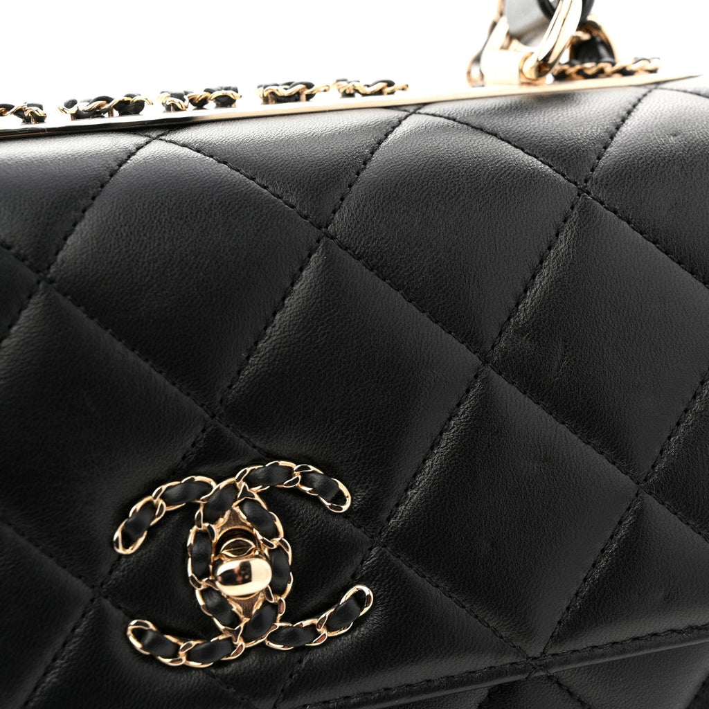 Lambskin Quilted Small Trendy CC Chain Dual Handle Flap Bag Black