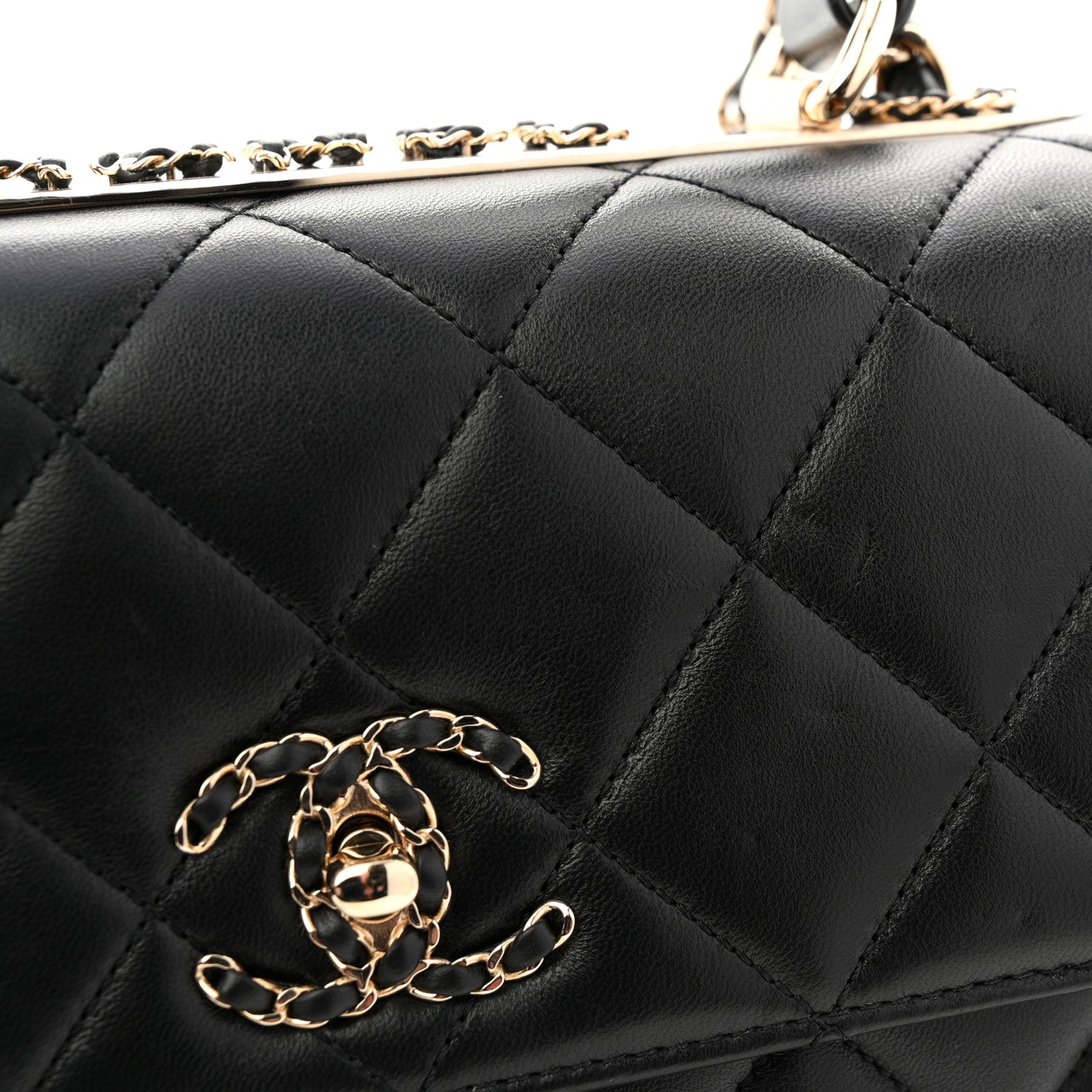 Lambskin Quilted Small Trendy CC Chain Dual Handle Flap Bag Black