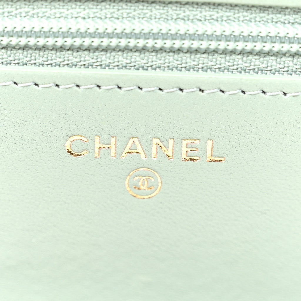 Lambskin Quilted Trendy CC Wallet On Chain WOC Grey
