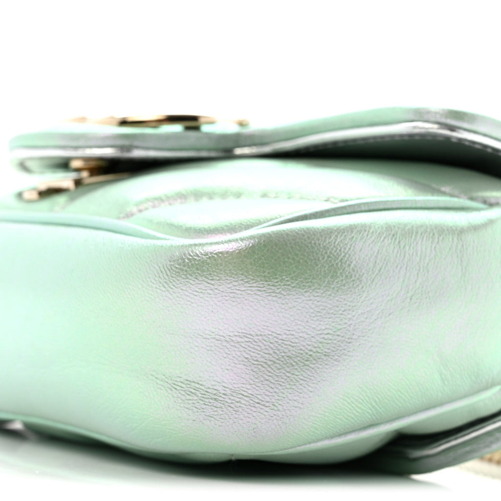 Iridescent Nappa Chevron Matelasse Super Mini GG Marmont Shoulder Bag Green Iridescent