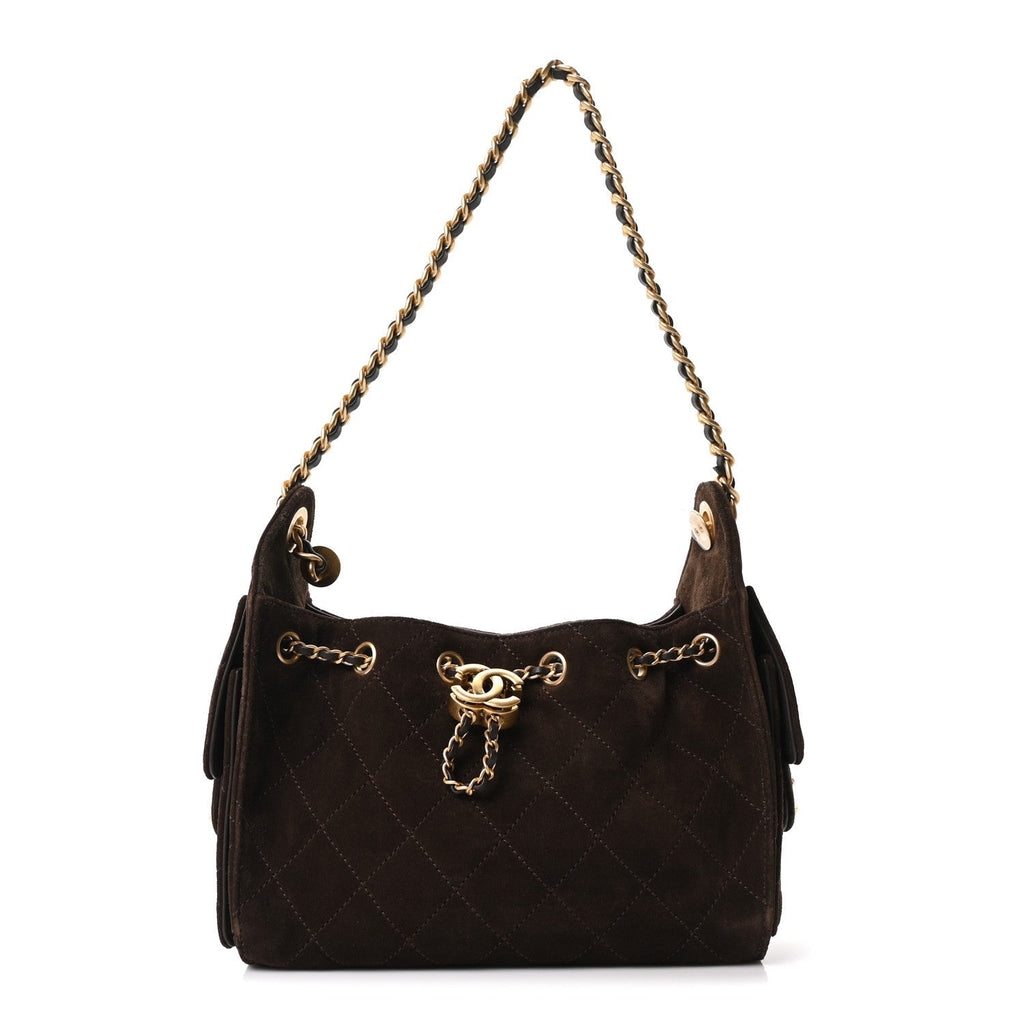 Suede Quilted Mini Chanel 25 Handbag Dark Brown