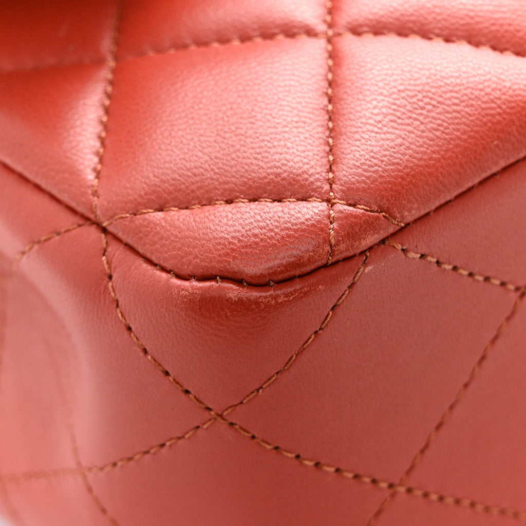 Lambskin Quilted Medium Double Flap Brown