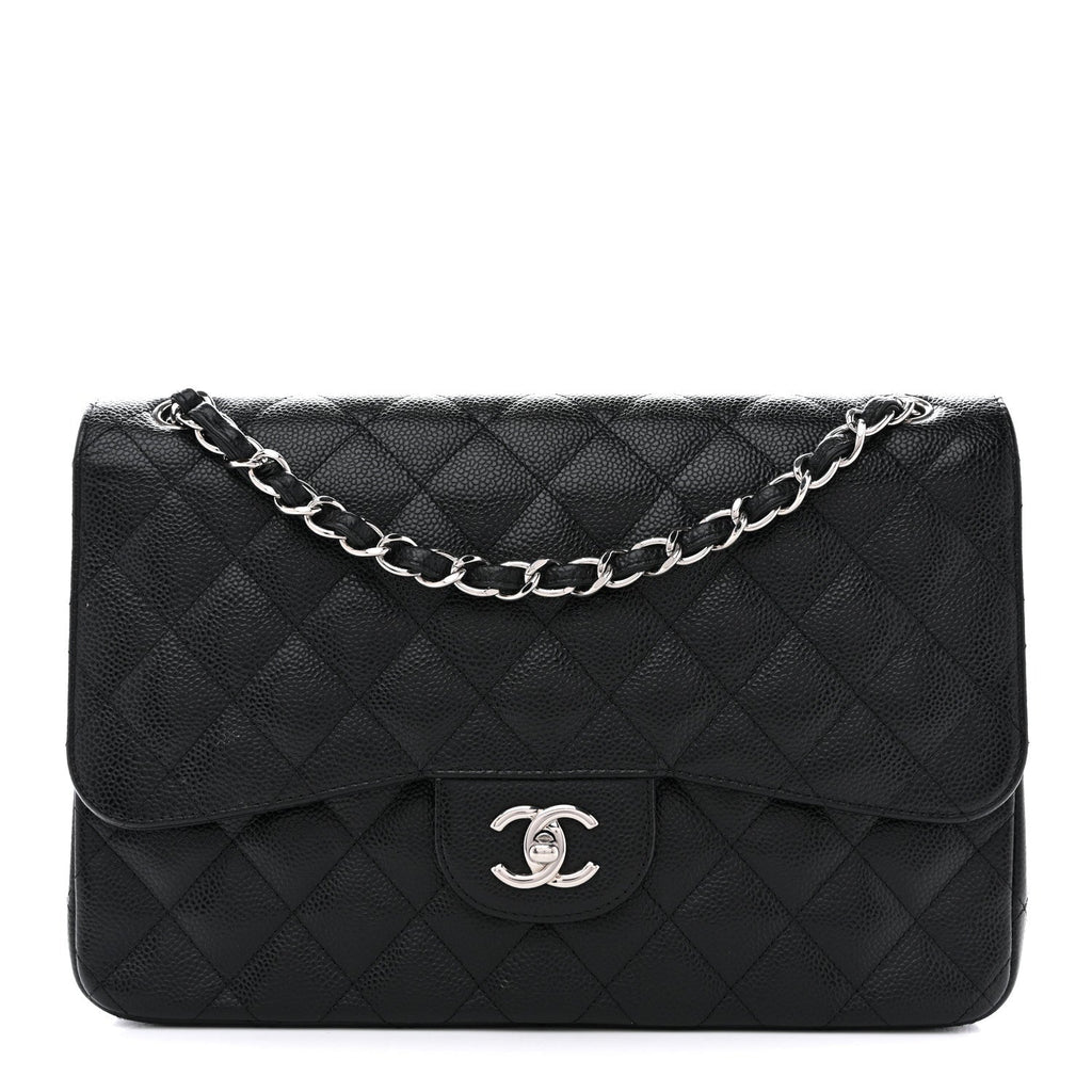 Caviar Quilted Jumbo Double Flap Black