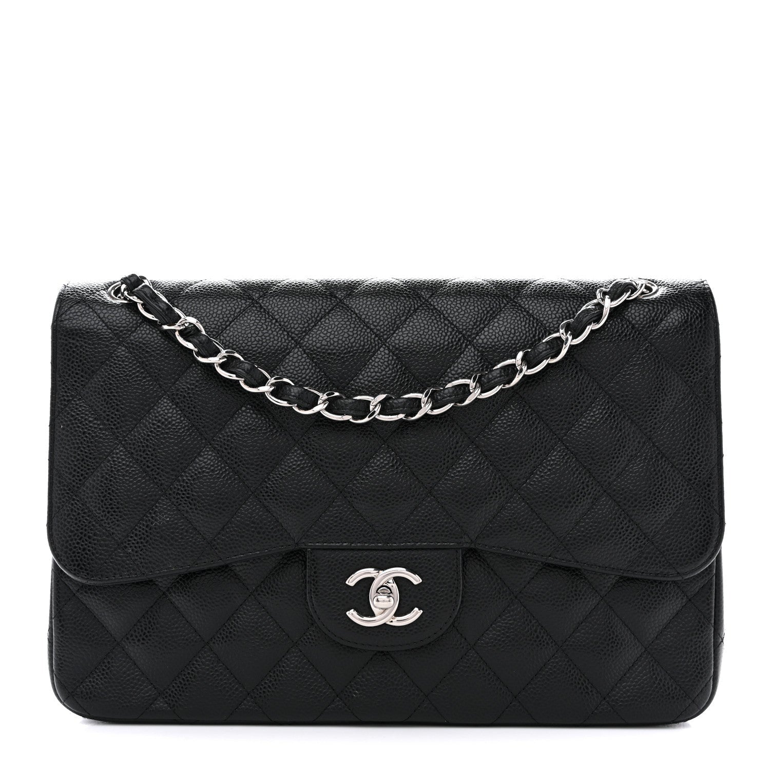 Caviar Quilted Jumbo Double Flap Black
