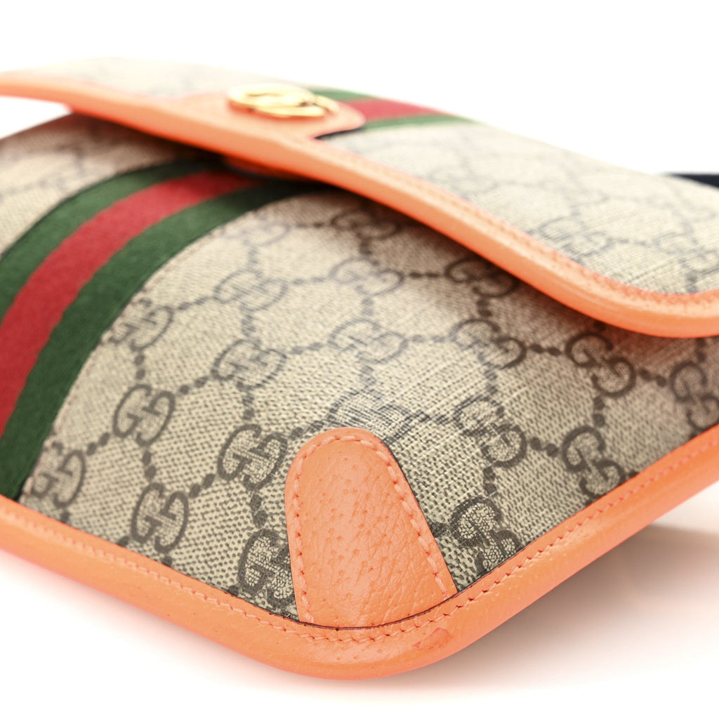 GG Supreme Monogram Web Small Ophidia Belt Bag Beige Ebony Orange Fluo