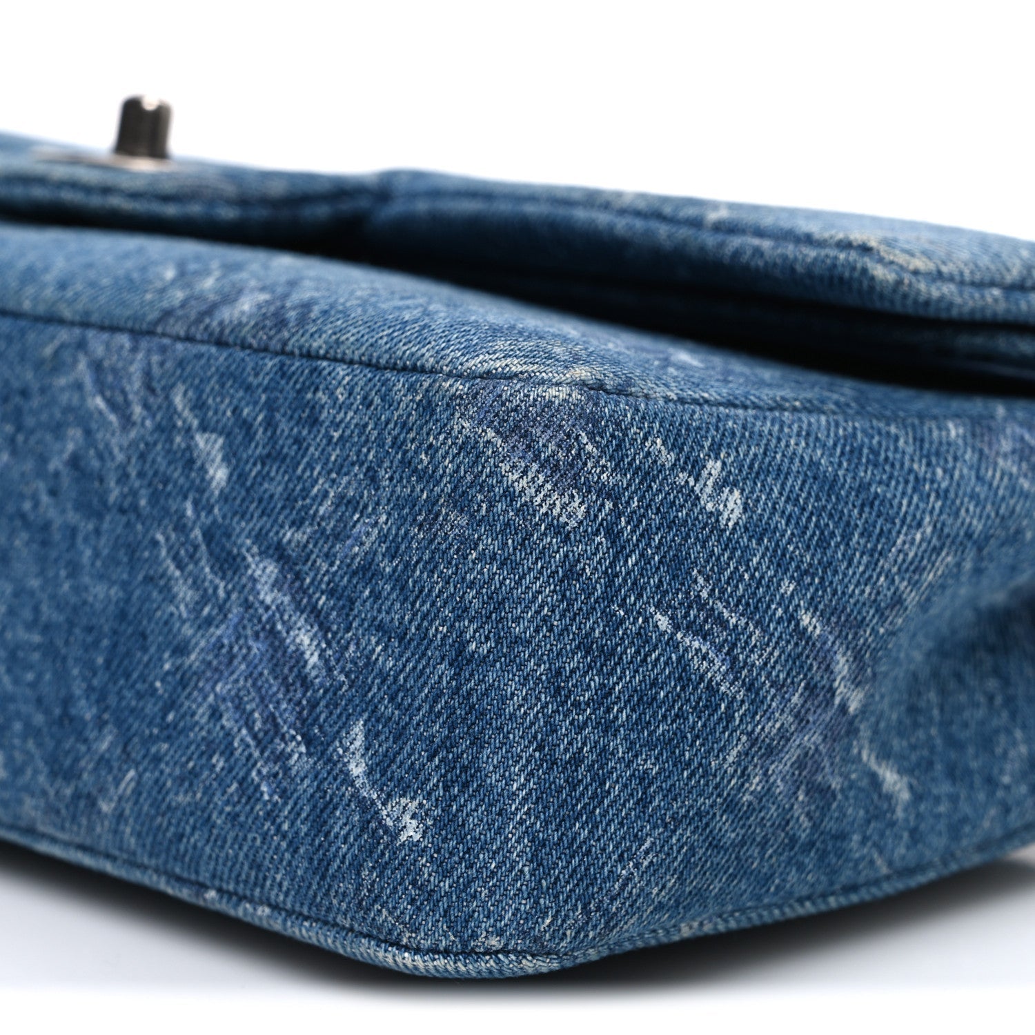 Denim Bleached Chain Medium Double Flap Blue