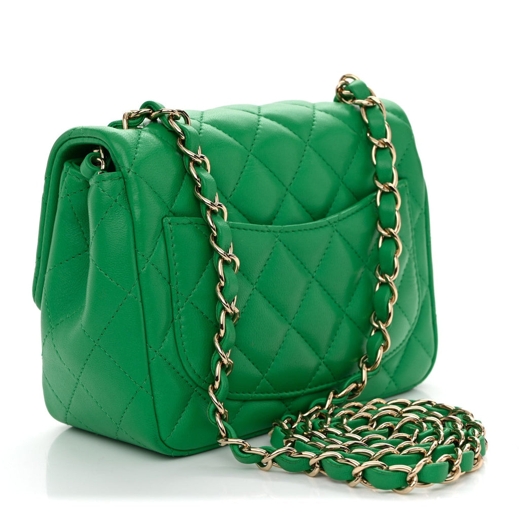 Lambskin Quilted Mini Square Flap Green