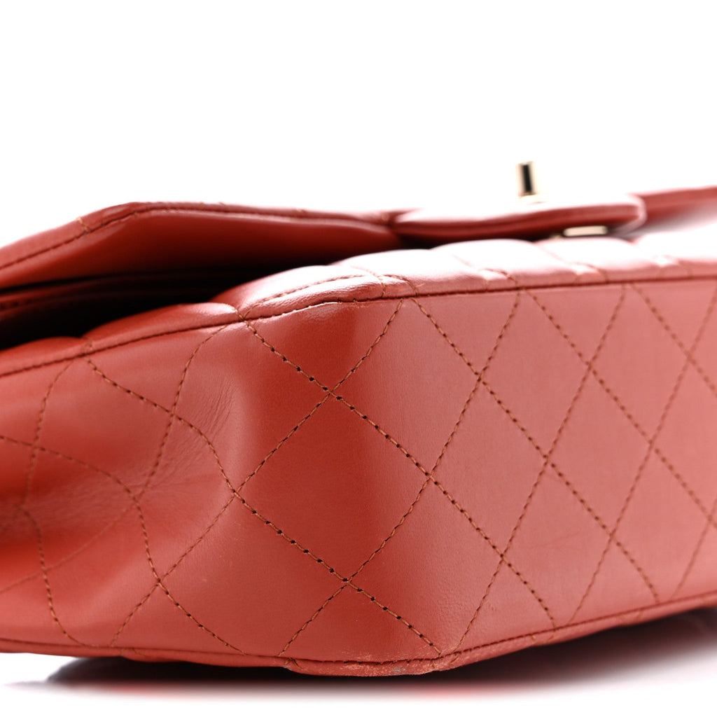 Lambskin Quilted Medium Double Flap Brown