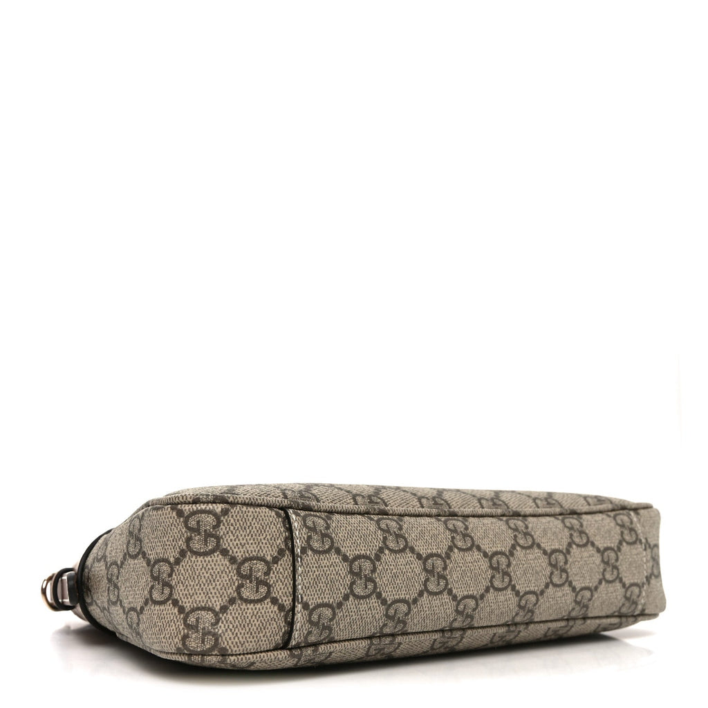 GG Supreme Monogram Textured Calfskin Small Emblem Shoulder Bag Beige Dark Brown