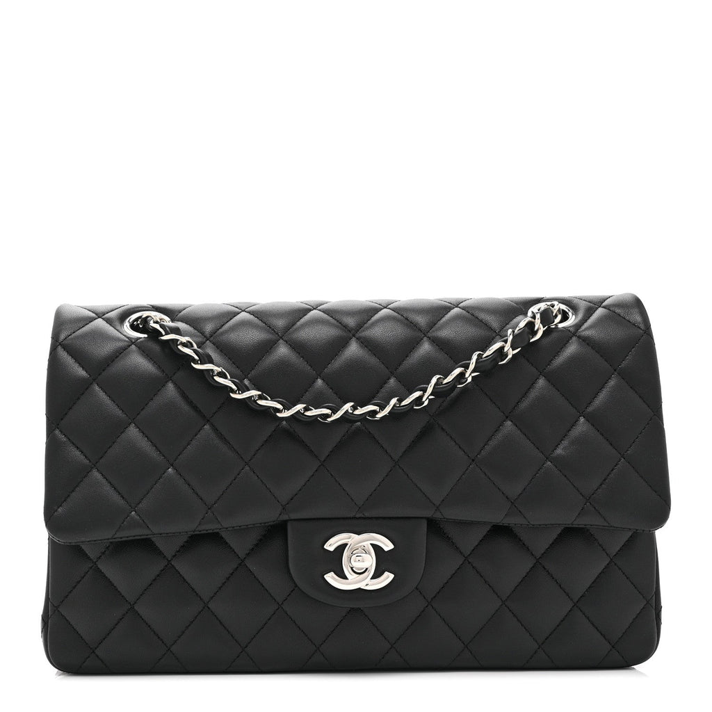 Lambskin Quilted Medium Double Flap Black