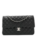 Lambskin Quilted Medium Double Flap Black