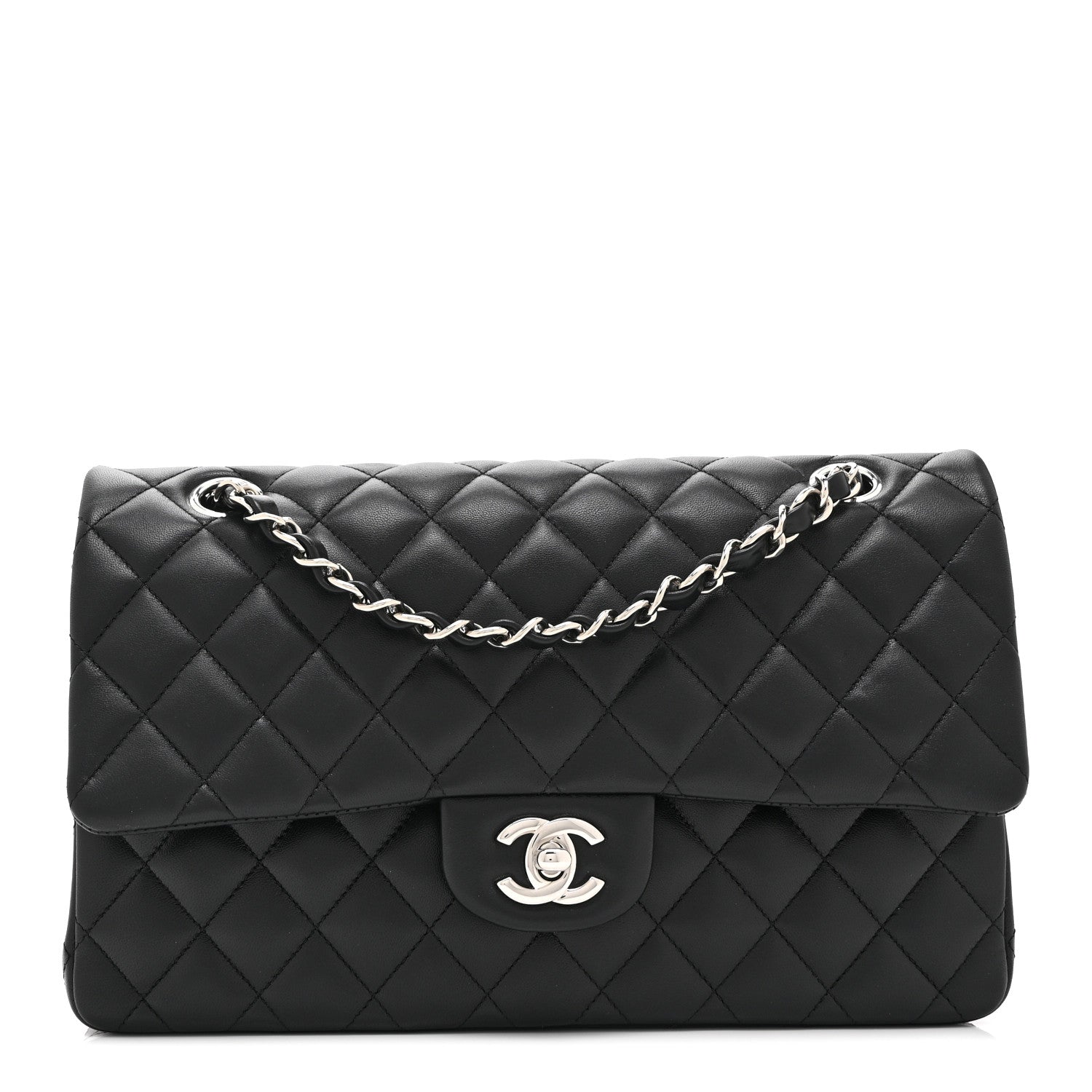 Lambskin Quilted Medium Double Flap Black