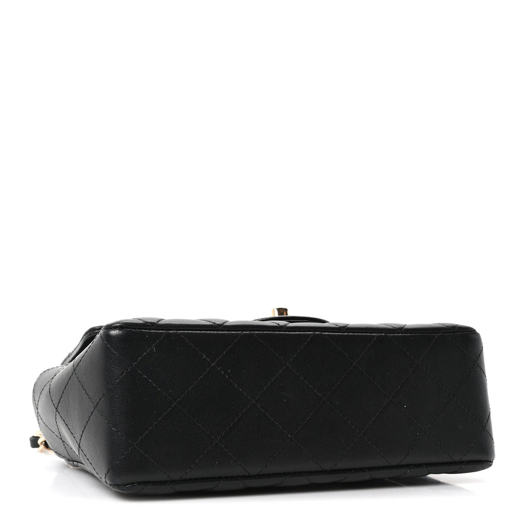 Lambskin Quilted Mini Rectangular Flap Black
