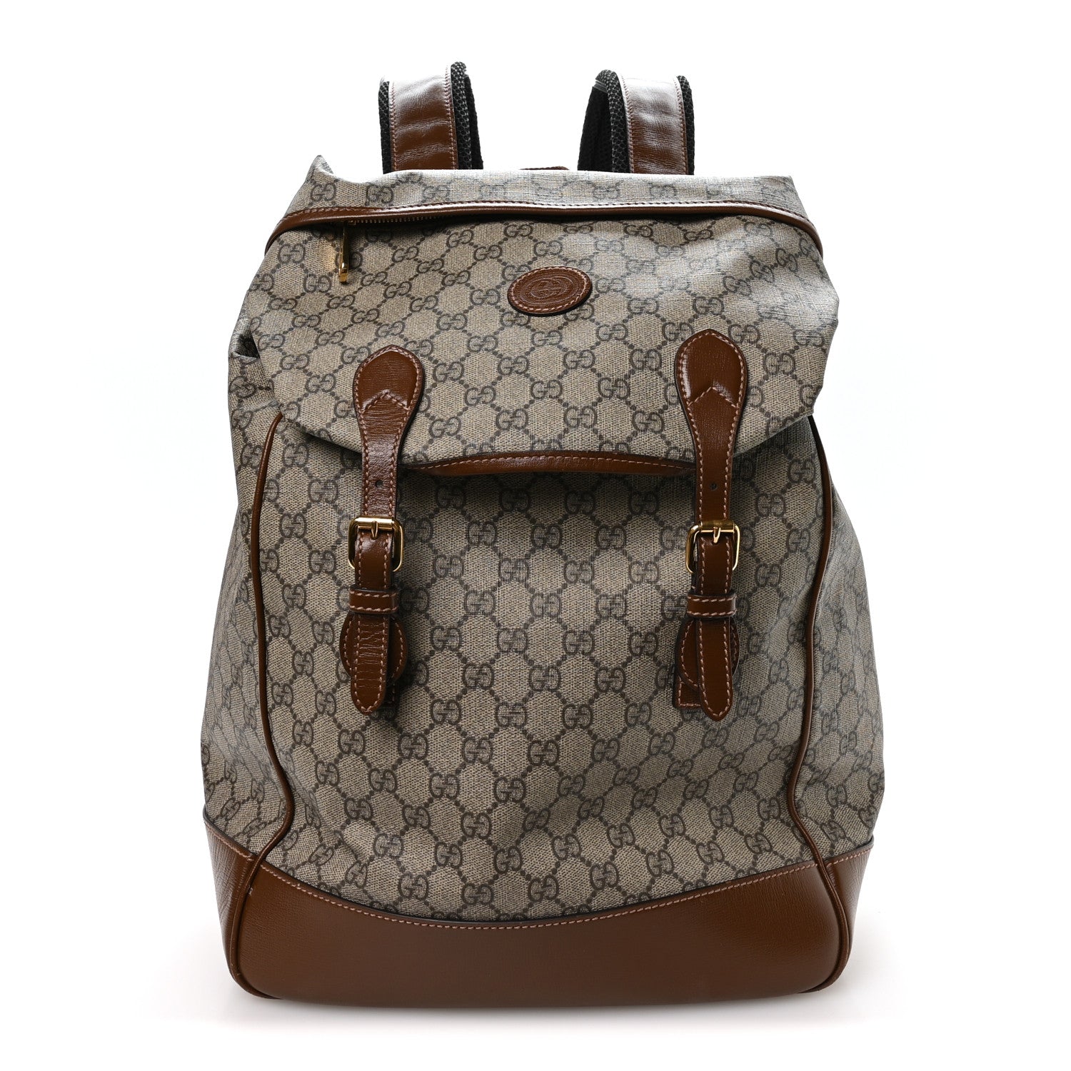GG Supreme Monogram Azalea Calfskin Medium Retro Interlocking G Buckle Backpack Beige Ebony Brown Sugar