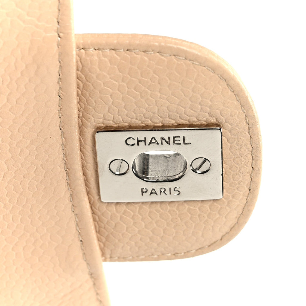 Caviar Quilted Medium Double Flap Beige