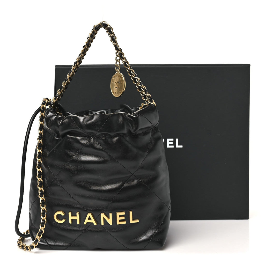 Shiny Calfskin Quilted Mini Chanel 22 Black