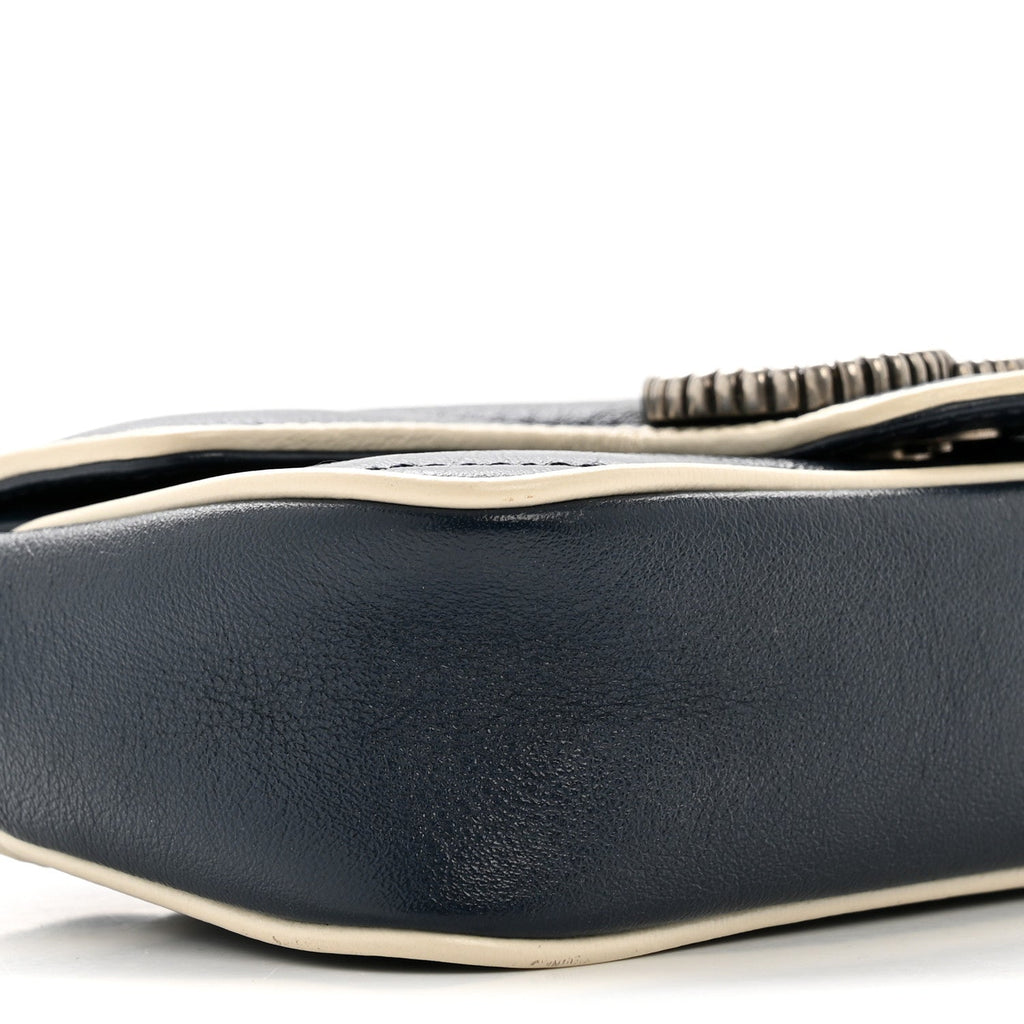 Vintage Effect Calfskin Matelasse Diagonal Super Mini Torchon GG Marmont Shoulder Bag Blue Agata Mystic White