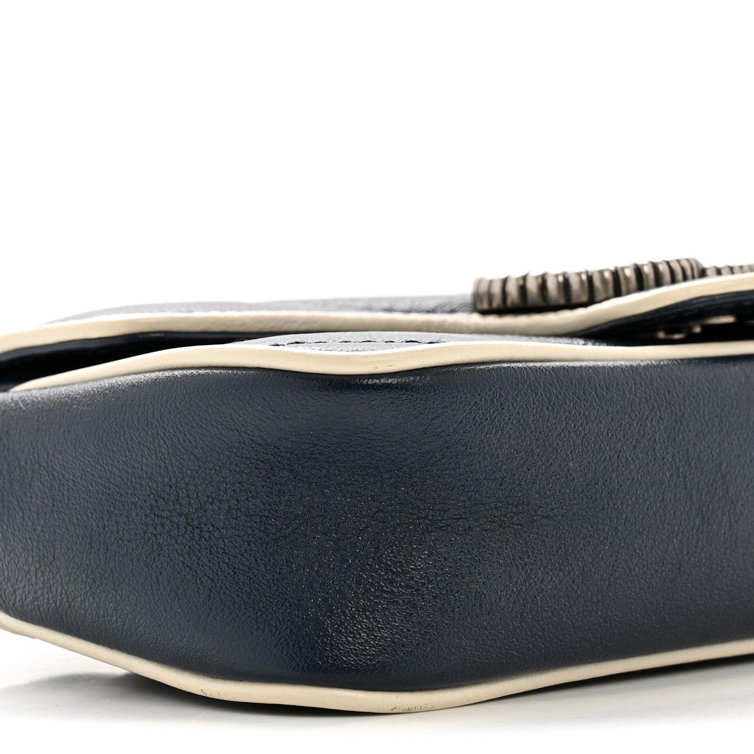 Vintage Effect Calfskin Matelasse Diagonal Super Mini Torchon GG Marmont Shoulder Bag Blue Agata Mystic White
