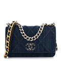 Denim Quilted Chanel 19 Wallet On Chain WOC Blue