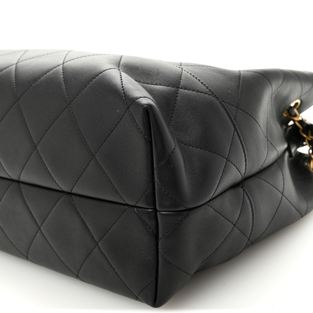 Calfskin Quilted Large Coco Base Shopping Bag Black