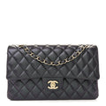 Iridescent Lambskin Quilted Medium Double Flap Black