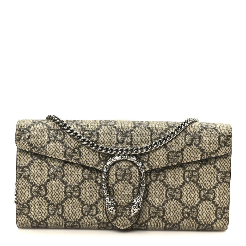 GG Supreme Monogram Dionysus Chain Clutch Wallet Beige Taupe