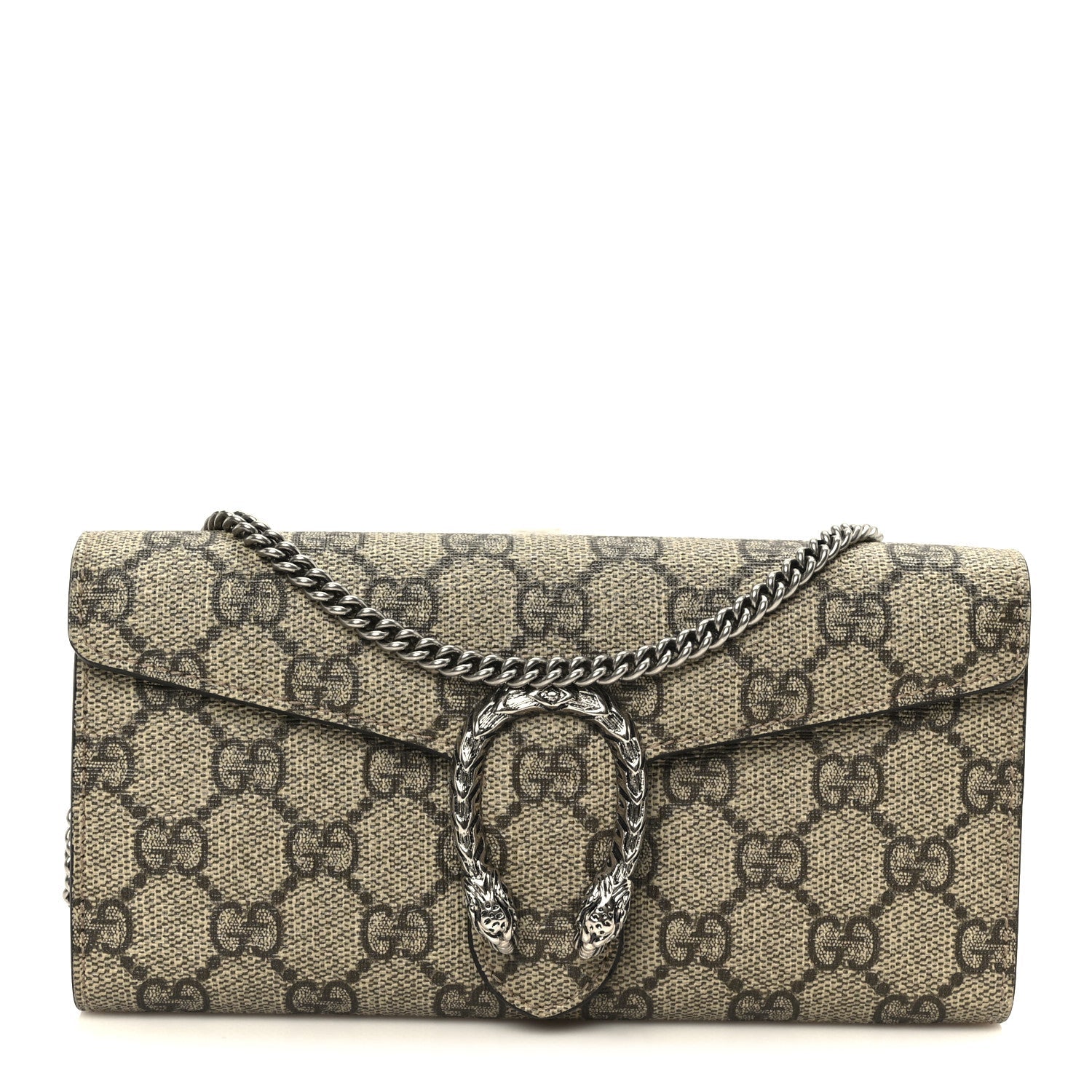 GG Supreme Monogram Dionysus Chain Clutch Wallet Beige Taupe