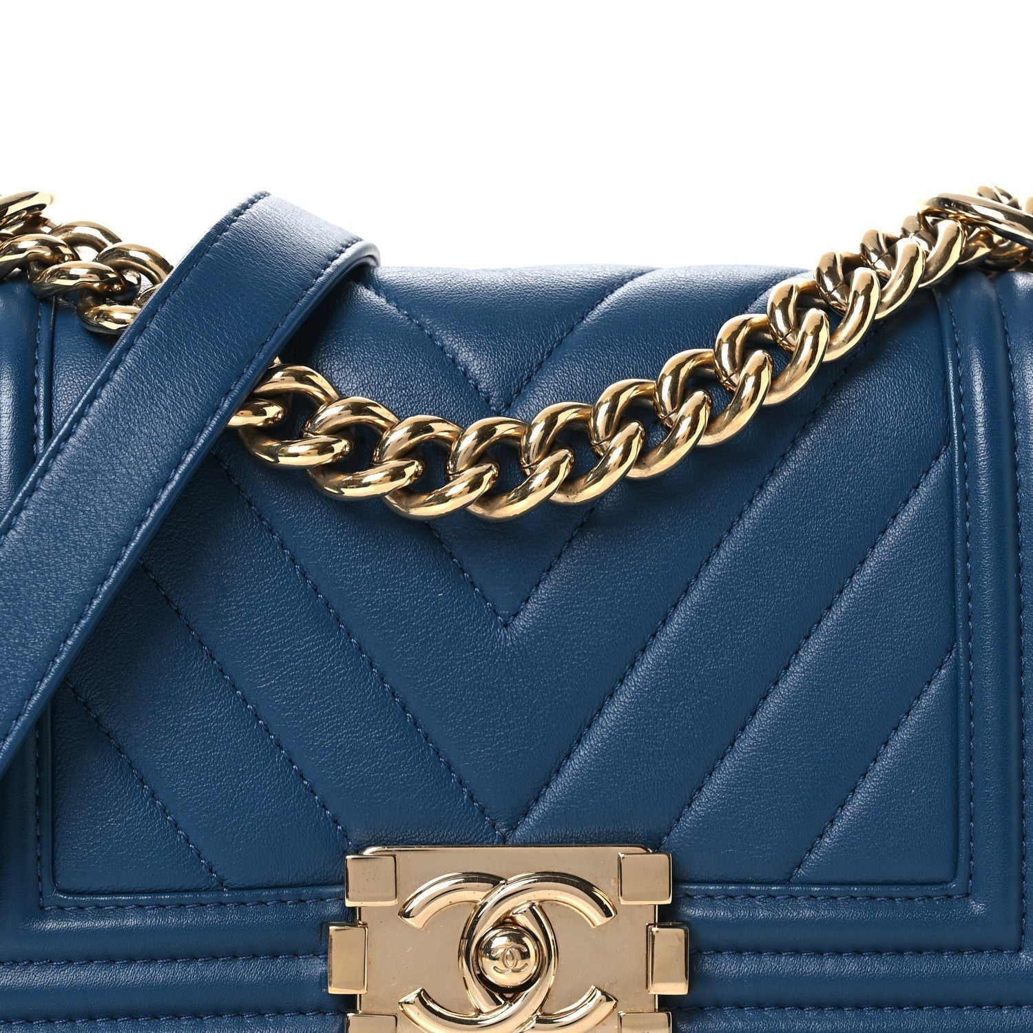 Calfskin Chevron Quilted Small Boy Flap Blue