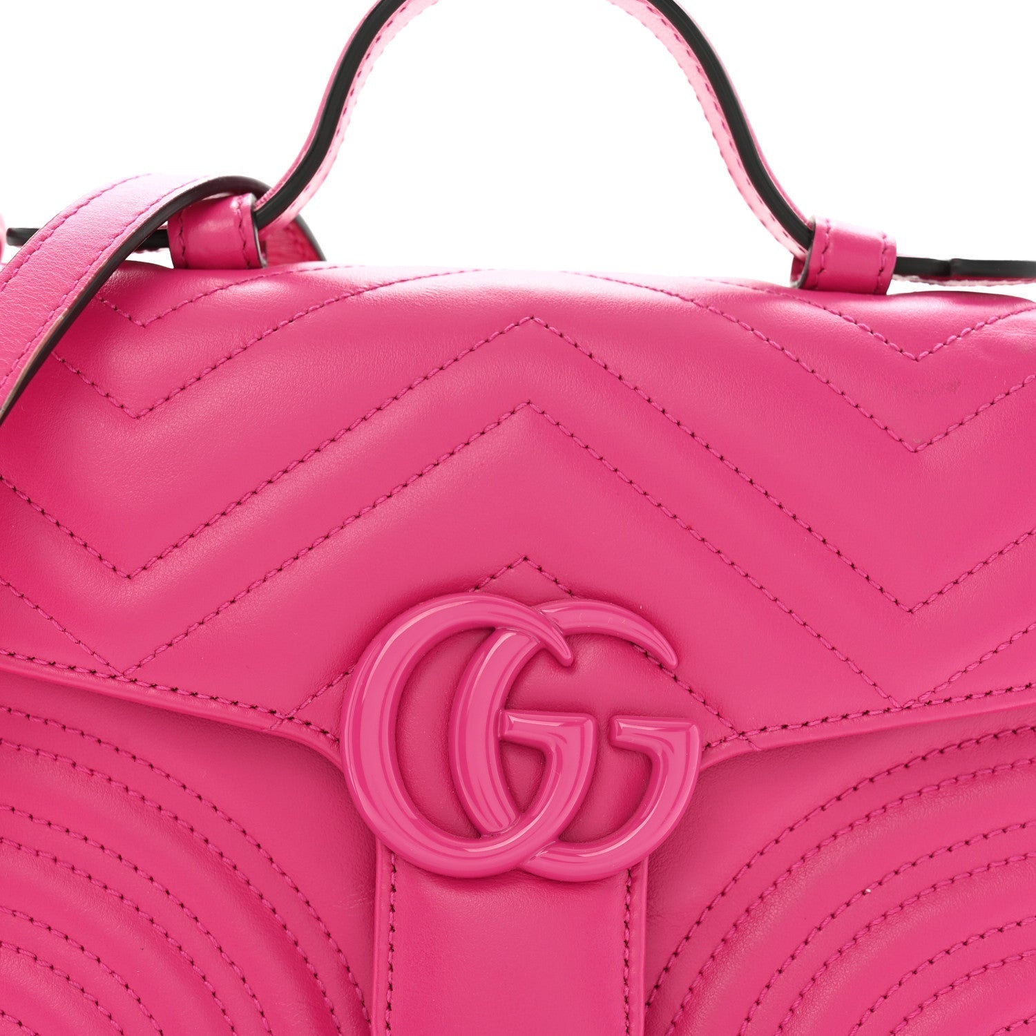 Calfskin Matelasse Monochrome Mini GG Marmont Top Handle Shoulder Bag Classic Fuxia