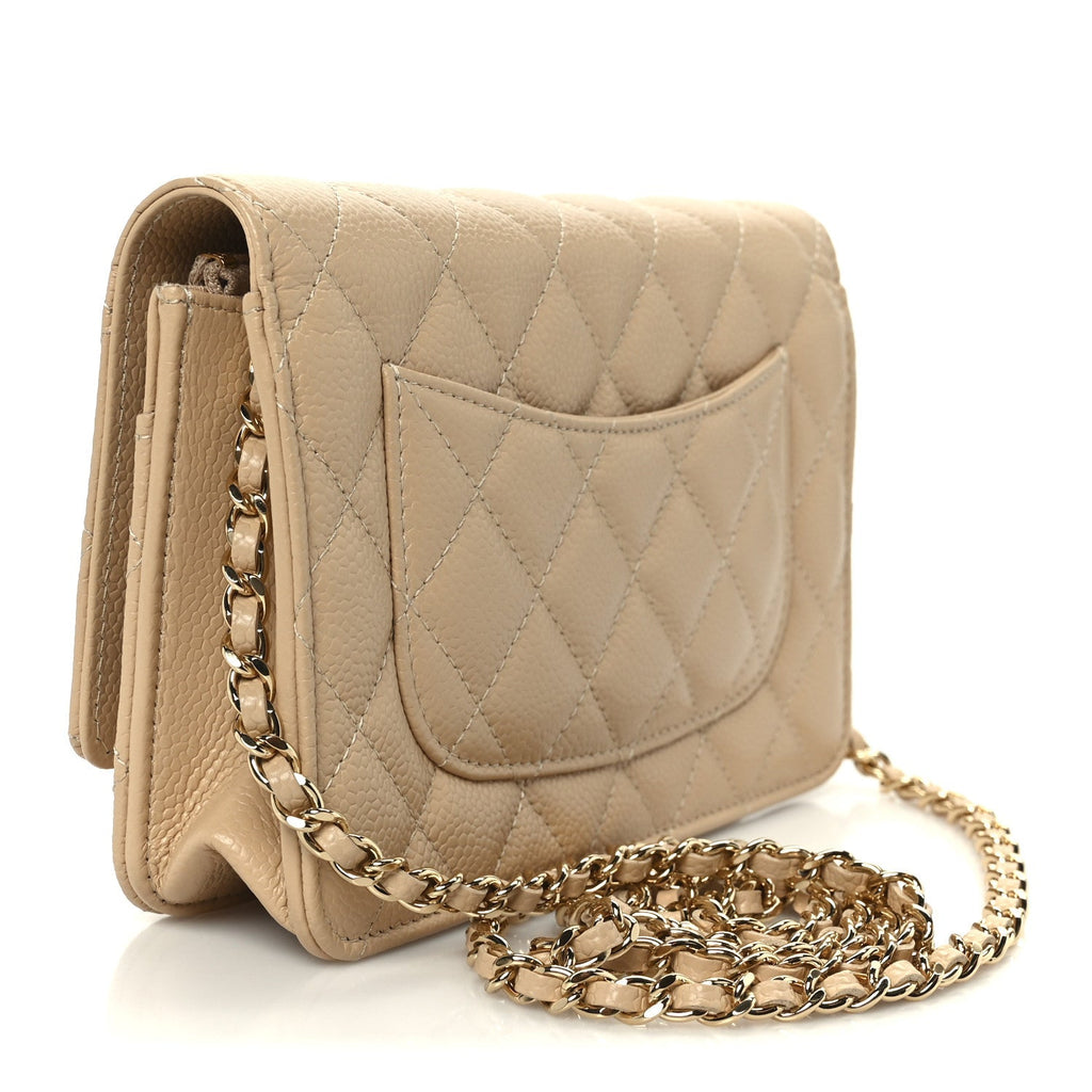 Caviar Quilted Wallet on Chain WOC Beige
