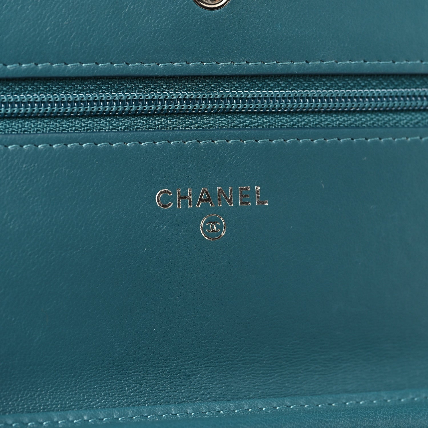 Lambskin Chevron Quilted Wallet On Chain WOC Turquoise