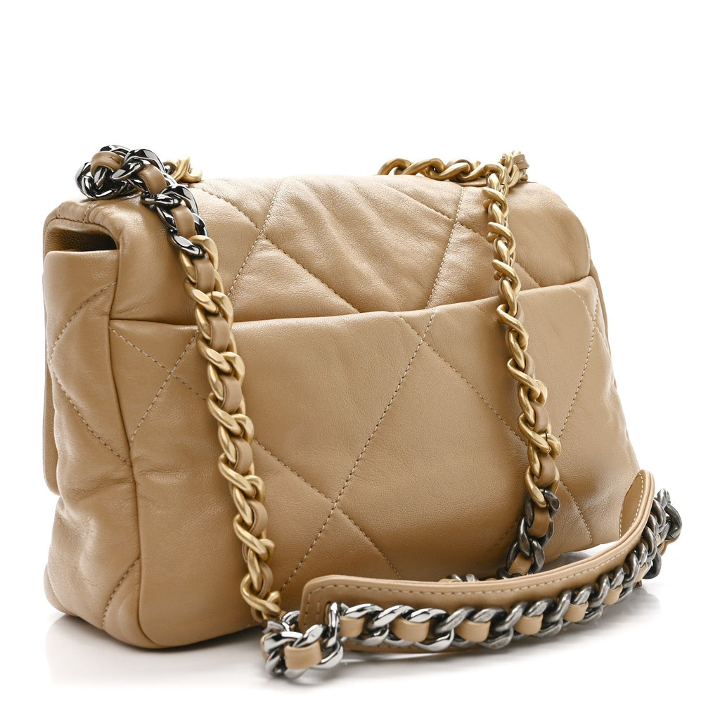 Goatskin Quilted Medium Chanel 19 Flap Dark Beige