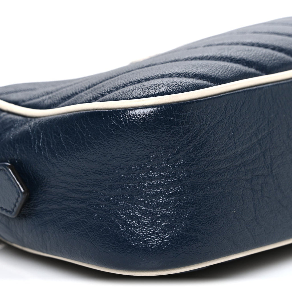 Vintage Effect Calfskin Matelasse Diagonal Small Torchon GG Marmont Chain Shoulder Bag Blue Agata Mystic White