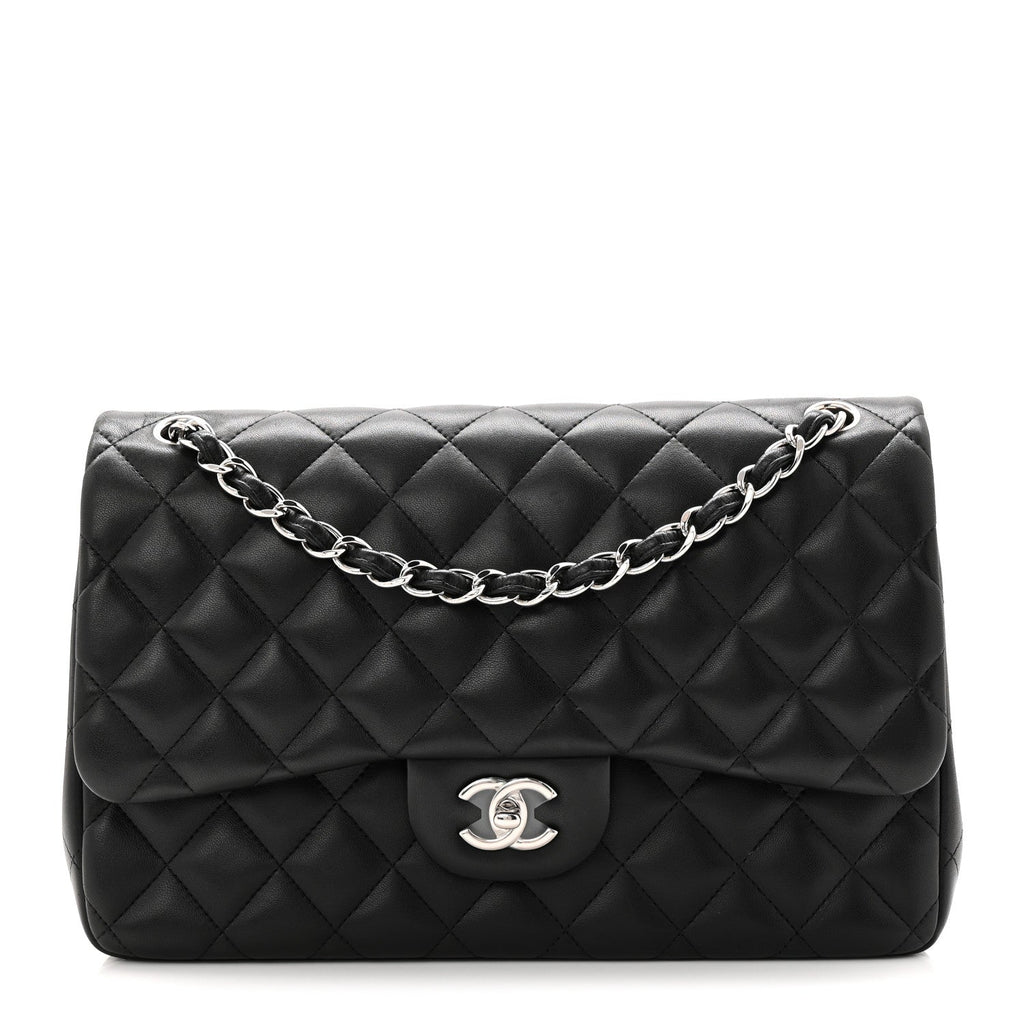 Lambskin Quilted Jumbo Double Flap Black