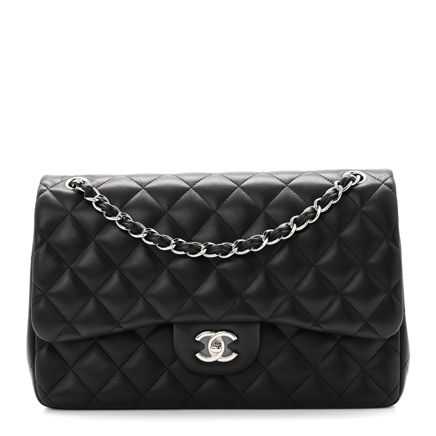 Lambskin Quilted Jumbo Double Flap Black