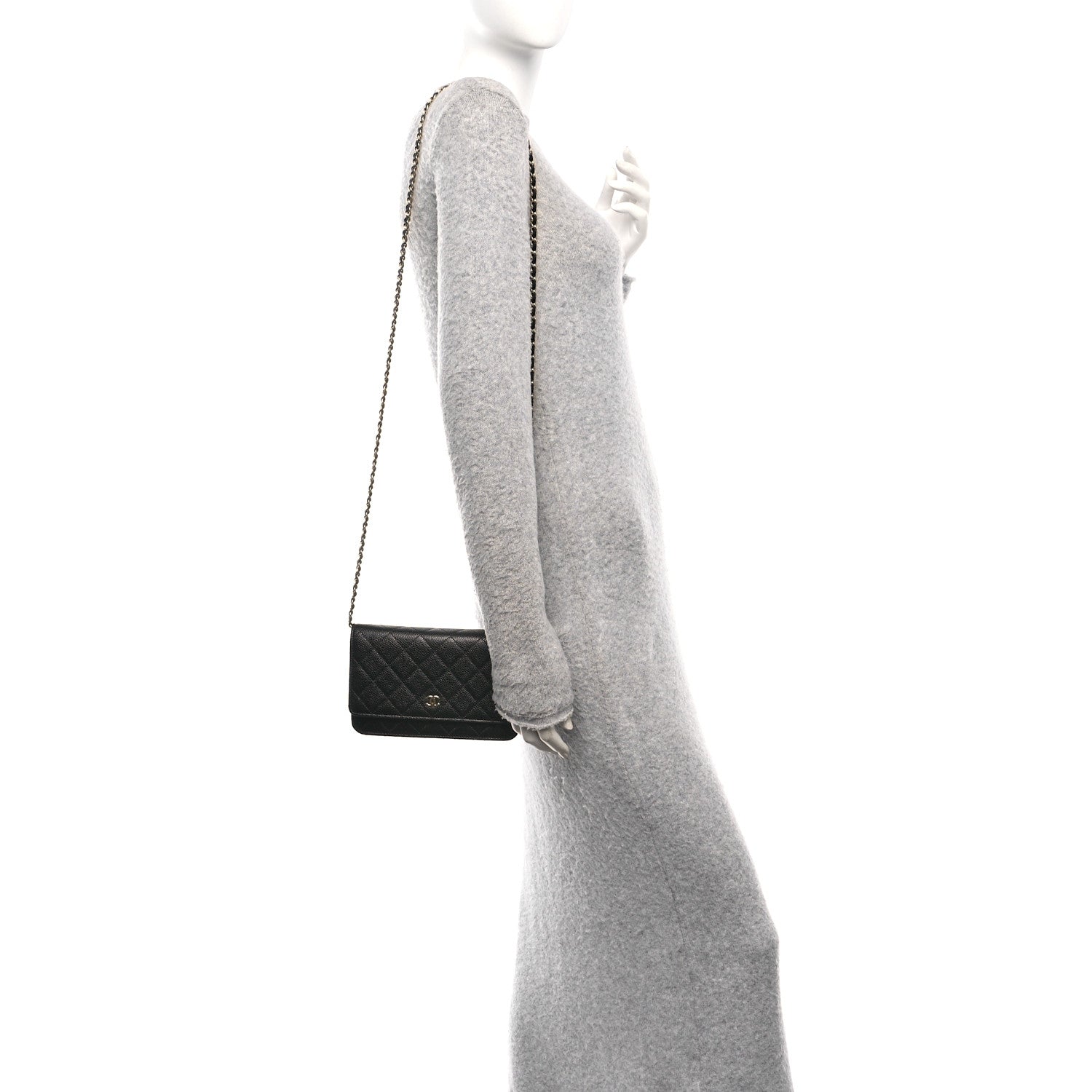 Caviar Quilted Wallet on Chain WOC Black