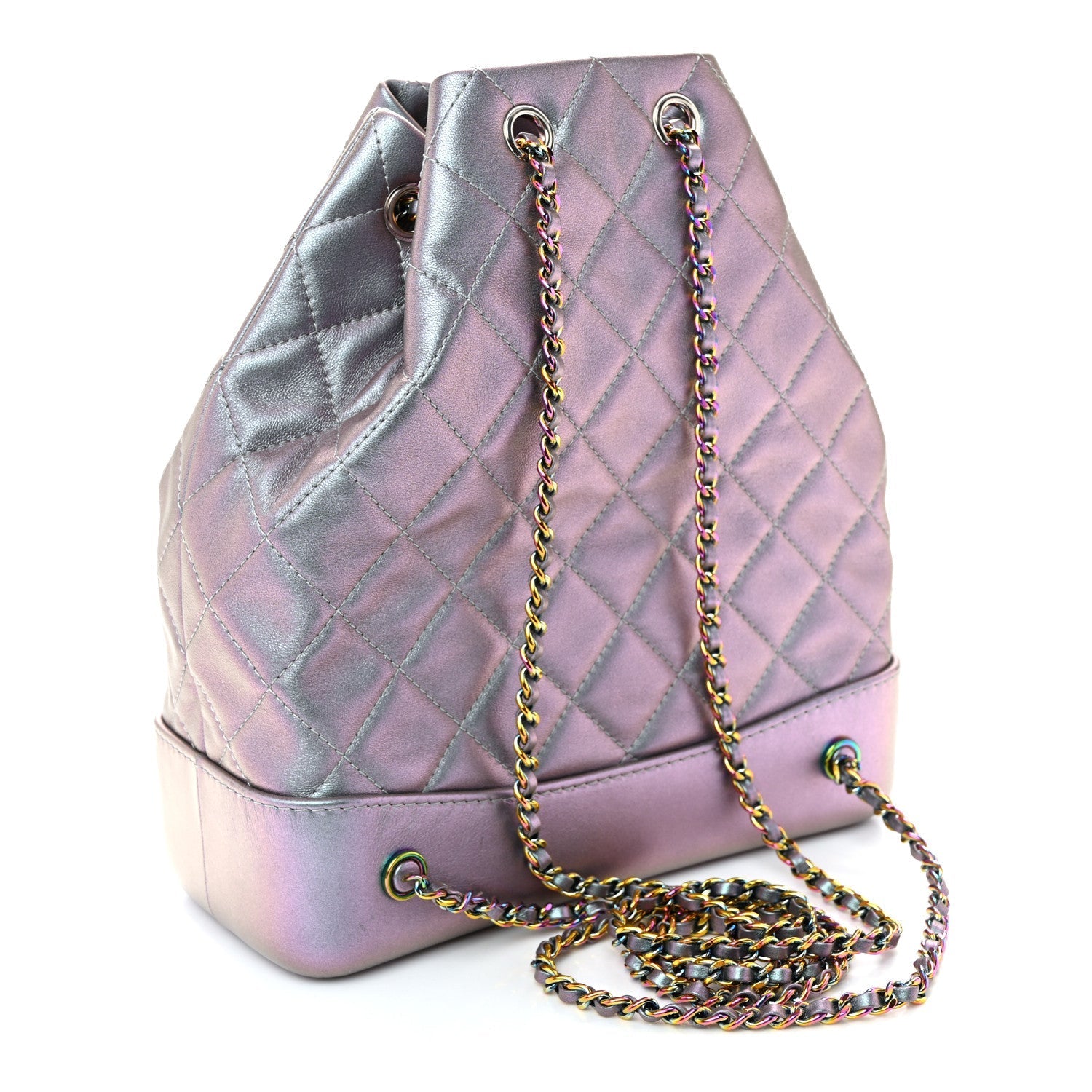 Iridescent Aged Calfskin Quilted Gabrielle Backpack Light Purple