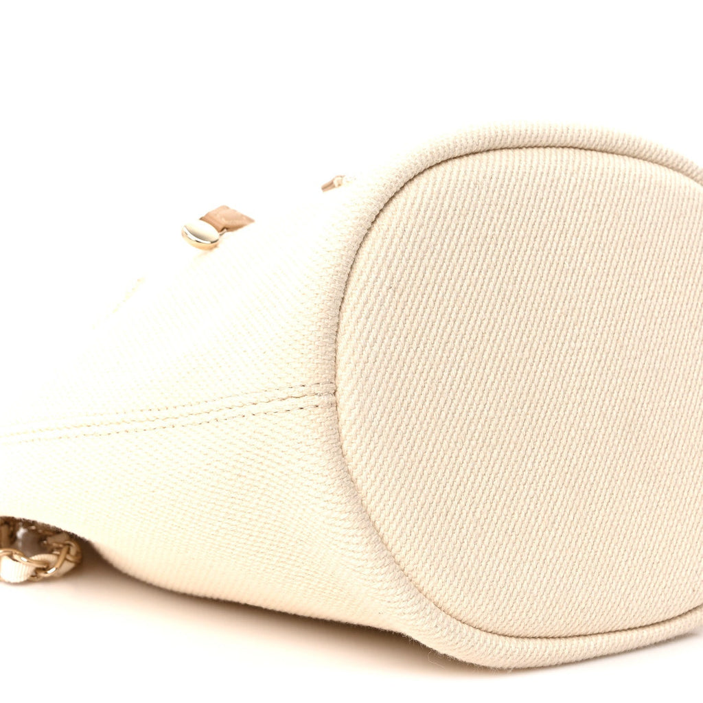 Canvas Pearl Deauville Drawstring Bucket Bag Ecru Beige